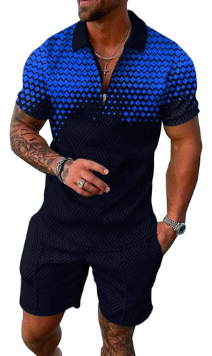 Conjunto De Manga Corta Con Camisa De Solapa Con Cremallera