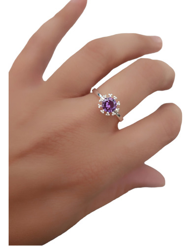 Anillo Plata 925 Compromiso Solitario Amatista Violeta