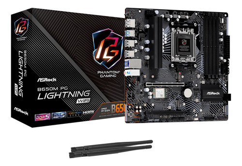 Tarjeta Madre Asrock B650m Pg Lightning Wifi Am5 4x Ddr5 3x M.2 Pcie 4.0 Usb-c Wifi 6e Bt 5.2 Micro Atx