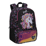 Mochila Infantil Mujer Dance Unicornio Arcoiris Negro Head