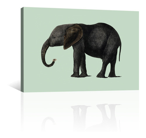 Cuadro Decorativo Ilustraciones Animales Elefante Gris Retro