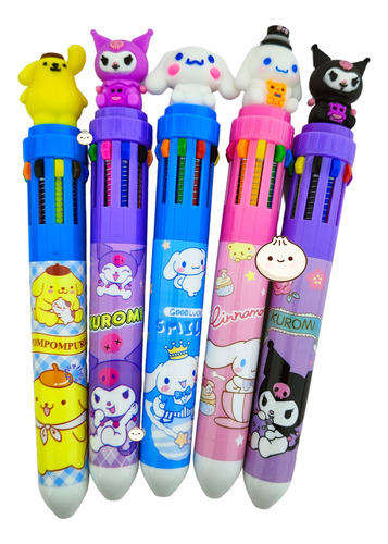 10 Plumas Kawaii Retractil, Kitty Y Amigos, 10 Colores  ^-^