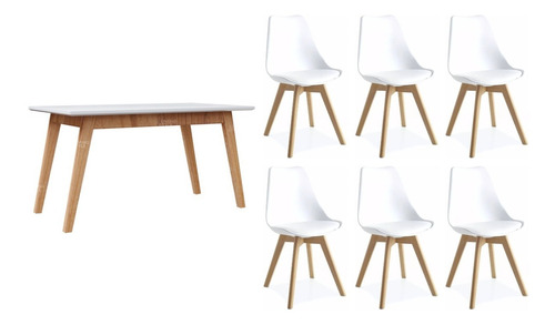 Combo Escandinavo Nordico Mesa Comedor 140 + 6 Sillas Tulip