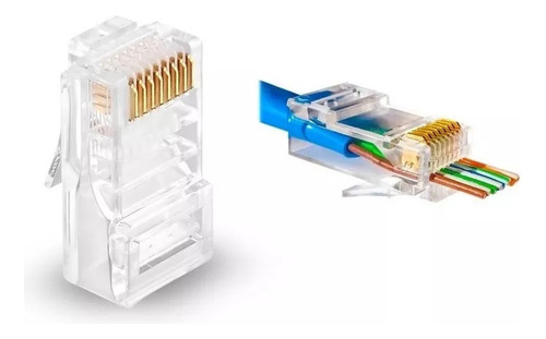 Ficha Rj45 Cat5 Doble Contacto Canalizada Pasante X100 Unid.