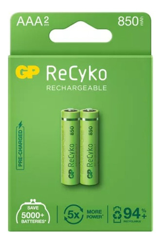2 Pilhas Recarregáveis Aaa Palito 850mah Gp Batteries Recyko