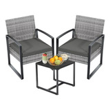 Set Muebles Exterior Rattan Gris, 3 Piezas