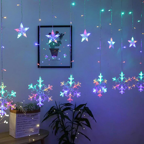 Luces Navidad Led Guirnalda Estrella Y Copos 3 M Multicolor