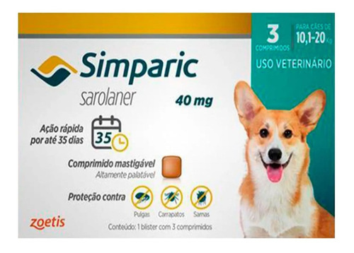 Combo Simparic 40mg 10 A 20kg C/3 Comprimidos