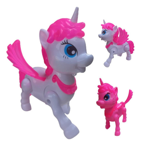 Brinquedo Unicornio Anda Emite Som E Luzes Pônei Musical Cor Branco/rosa