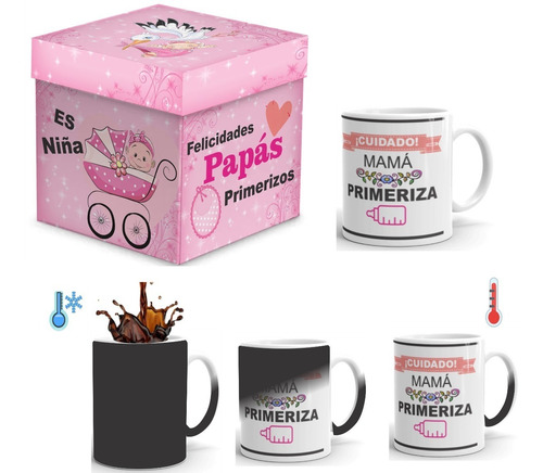 Baby Shower Taza Mágica Papás Primerizos Con Caja De Regalo 