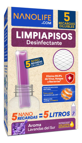 Nanolife Limpiapisos Desinfectante- Recarga 1 Litro - 5 Unid
