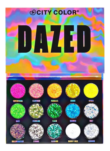 City Color Dazed Palette (sombras Glitter 15 Tonos)