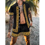 Conjunto De Camisa De Playa Hawaiana Vintage Para Hombre [u]