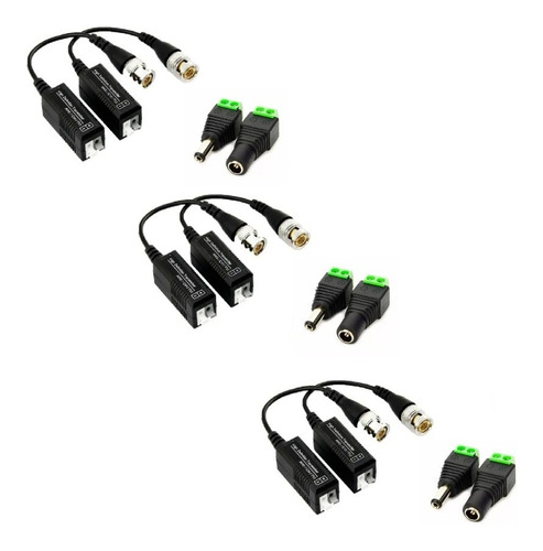 3 Pares Video Balun Camera Cftv + 3 P4 Macho + 3  P4 Fêmea