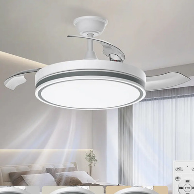 Ventilador De Techo Dorado Retráctil 42 Con Luz Led De 3 Tonos, Motor Dc Silencioso, 6 Velocidades, Control Remoto, Aspas Invisibles, Reversible Para Verano E Invierno, Diseño Moderno Interior | Envío gratis