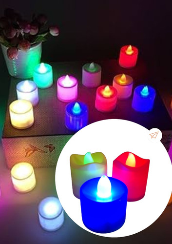 Velas Luz Led Multicolor Pilas Decoración Navidad X6 Und