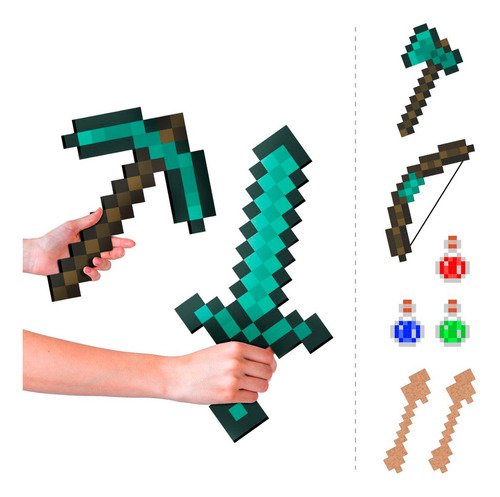 Kit 12 Minecraft Espada Picareta Machado Arco E Flecha Mdf