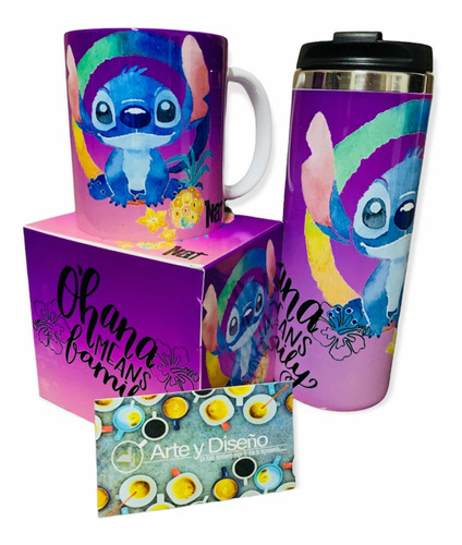 Termo+taza Stitch Rosa, Personalizado