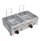 Fritadeira Industrial Inox À Gás 2 Cubas 5 Litros Com Cesto Cor Prateado