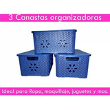 Cesta Organizadora Caja Plástica X3 Con Tapa Multipropósito