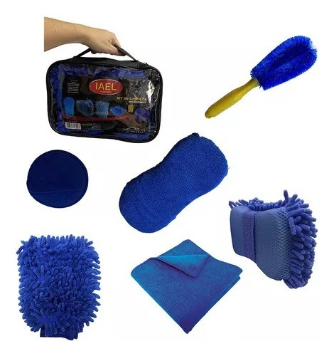 Kit Limpieza Auto Microfibras Bolso Camioneta 6 Pcs Color Azul