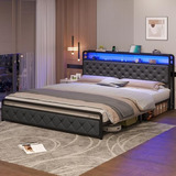 Cama King Hauoms Con Luces Led Y Almacenamiento