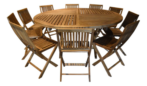 Comedor Redondo Plegable De Madera 10 Personas Mod Jardin