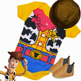 Kit Roupa Body Bebê Temático Woody Mesversário + Chapéu/bota