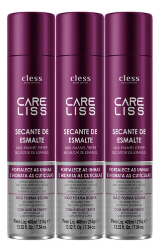 Kit 3x Spray Secante De Esmalte Cless 400 Ml Óleo De Cravo