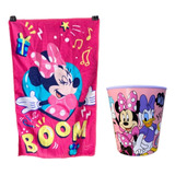 Set 2pcs De Toalla Infantil De Minnie Con Vaso Parvulo