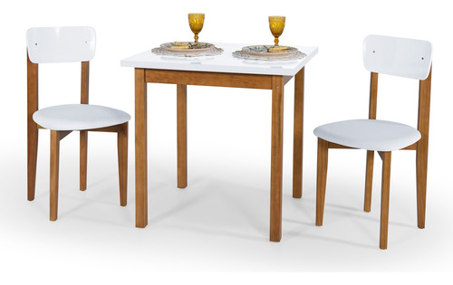Mesa De Jantar 80x80cm Elisa + 2 Cadeiras Completas Branco Cor Branco/branco