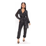 Jumpsuit De Lentejuelas Color Negro Marca Fashion Nova