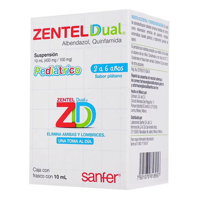 Zentel Dual Suspensión Oral 400 Mg\u002F100 Mg\u002F10 Ml, 1 Frasco 10 Ml | Envío gratis