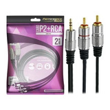 Cabo Auxiliar Audio P2 X 2 Rca Profissional Plug Metal 2m