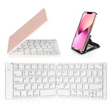 Teclado Bluetooth Plegable Portatil, Color Blanco Y Rosa