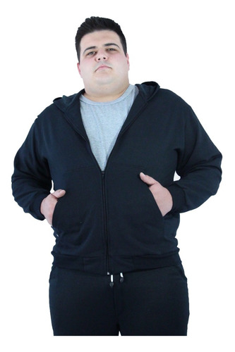 Blusa Frio Moletom Peluciado Masc Ziper + Capuz Plus Size