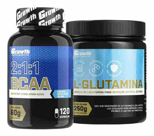 Bcaa 120 Caps + Glutamina 250g Original Growth Supplements