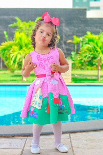 Vestido Infantil Temático Peppa Pig Festa Aniversario Luxo