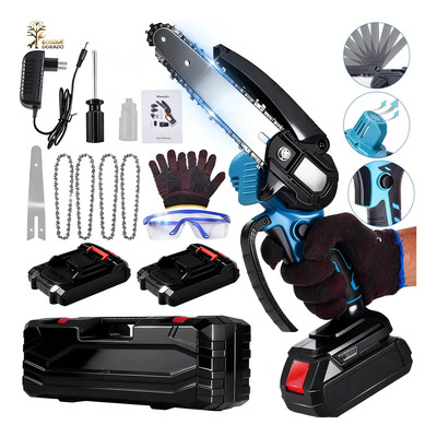 Mini Motosierra 6 Inalámbrica 1100w Con 2 Baterías 2.0ah | Sierra Eléctrica Para Poda Jardín Árboles Gruesos Con 4... Negro