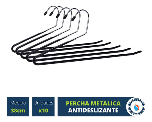 10 Perchas Pantalones Metal Reforzada Cromada Antideslizante