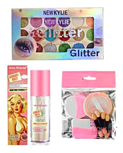 Paleta Sombras Glitter+iluminador Polvo Hadas+set Aplicación