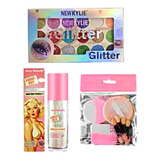 Paleta Sombras Glitter+iluminador Polvo Hadas+set Aplicación