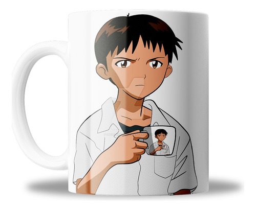 Taza Shinji Sosteniendo Una Taza Meme Anime Evangelion