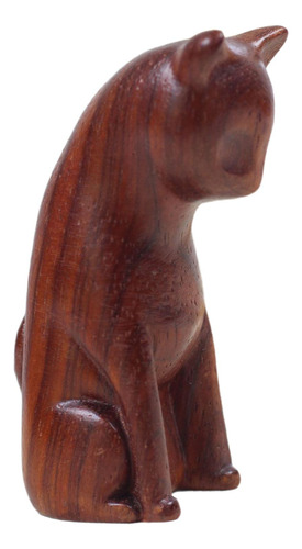 Estátua De Animal De Madeira Mini Escultura Decorativa Gato