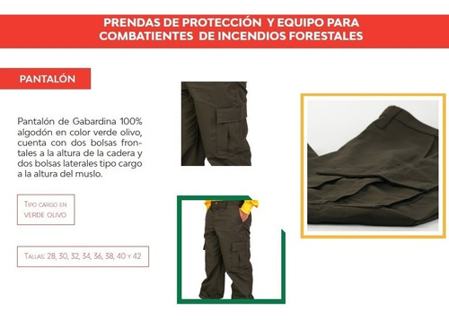 Pantalon Tipo Cargo Verde Para Combate De Incendio Forestal