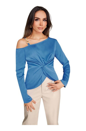 Blusa Dama Azul Asimétrica Con Detalle De Cadena 961-24