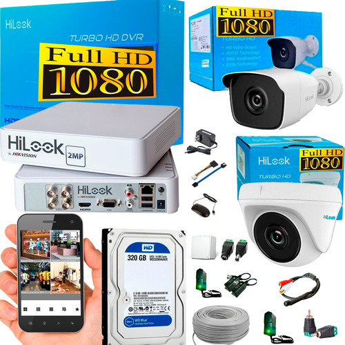 Kit Hikvision Hilook Dvr 1080 4 Ch + 2 Cámaras+ Disco Duro