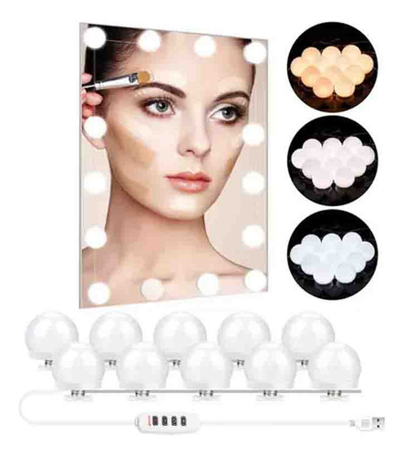 Luces Para Espejo De Maquillaje, 10 Bombillas Led, 3 Colores