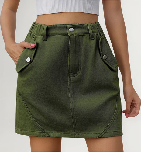 Falda En L Para Mujer, Vaquera, Ropa De Trabajo, Bolsillo, C