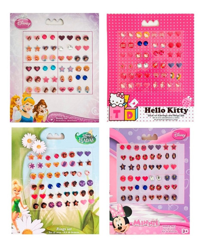 Dúzia Cartela Brincos Adesivos Minnie Princesas Kitty Disney